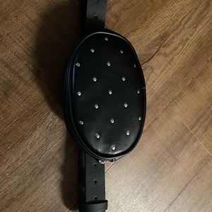 Black Faux Leather Metal Stud Belt with Pouch/Fanny Pack